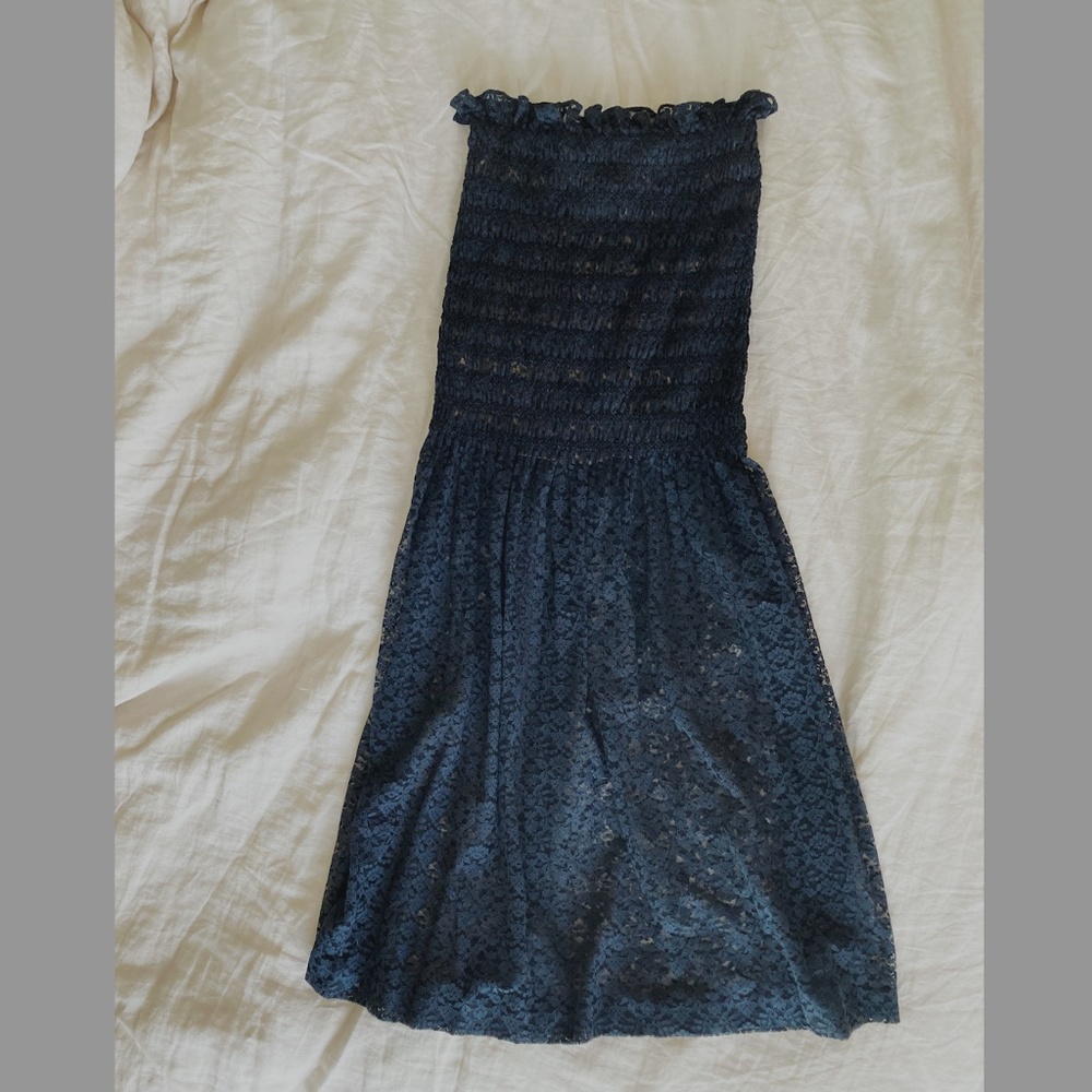 Stella McCartney Midnight Navy Lace Smocked Midi Skirt M